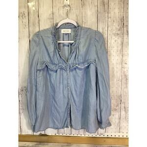Dear John Denim Ruffle Accent Button-Down Blouse - Light Wash - Size M